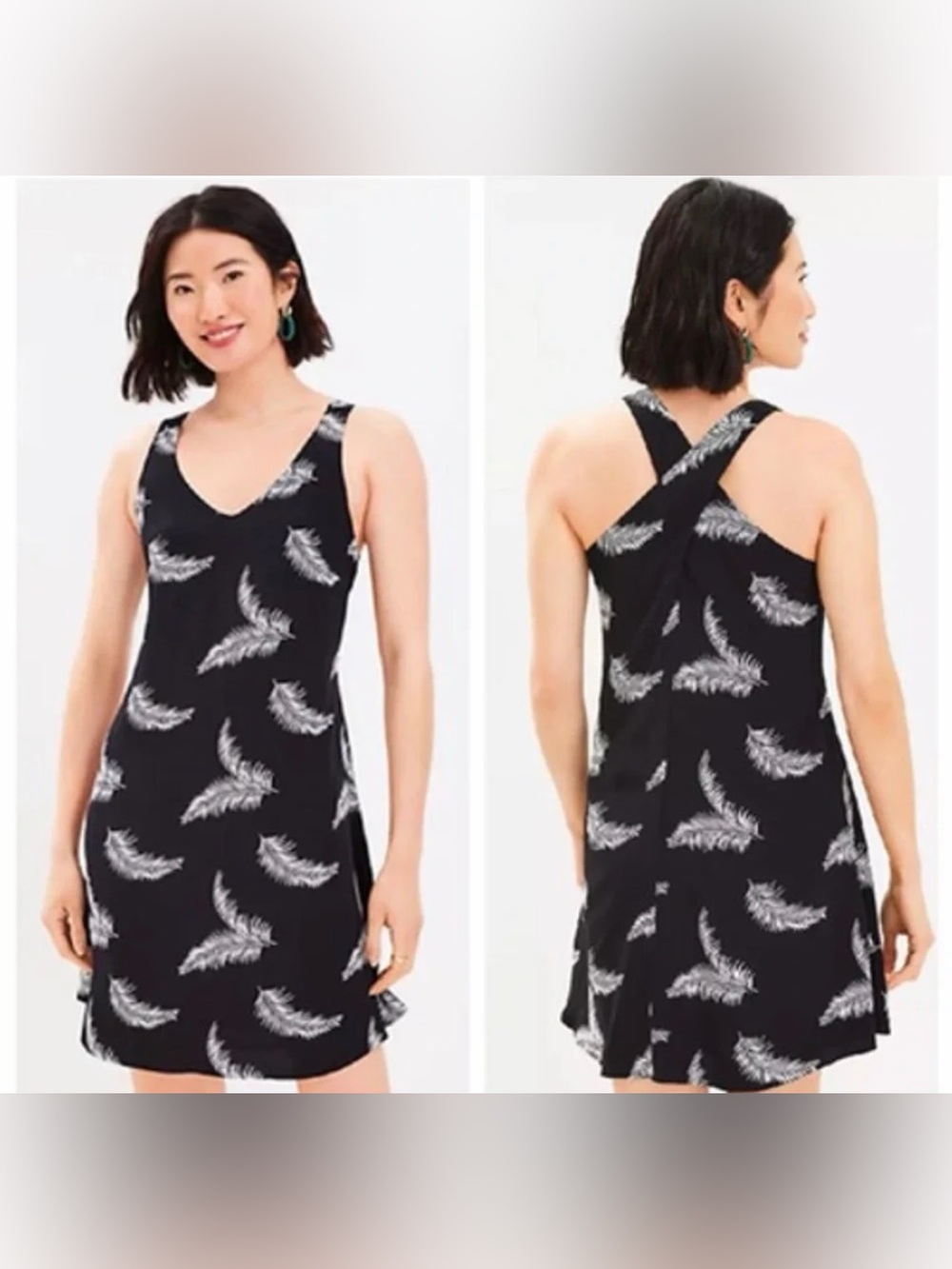 NWT - LOFT Black One-Shoulder Palm-Print Dress